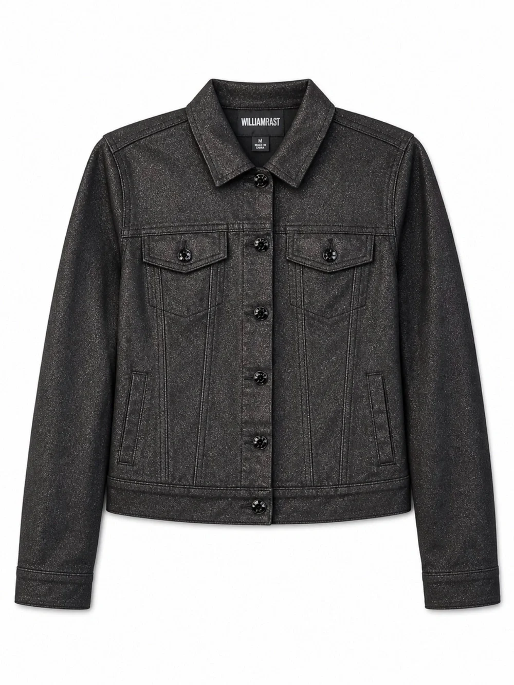 NWOT William Rast Women's Small Black Metalic Jean Jacket With Rivet Buttons